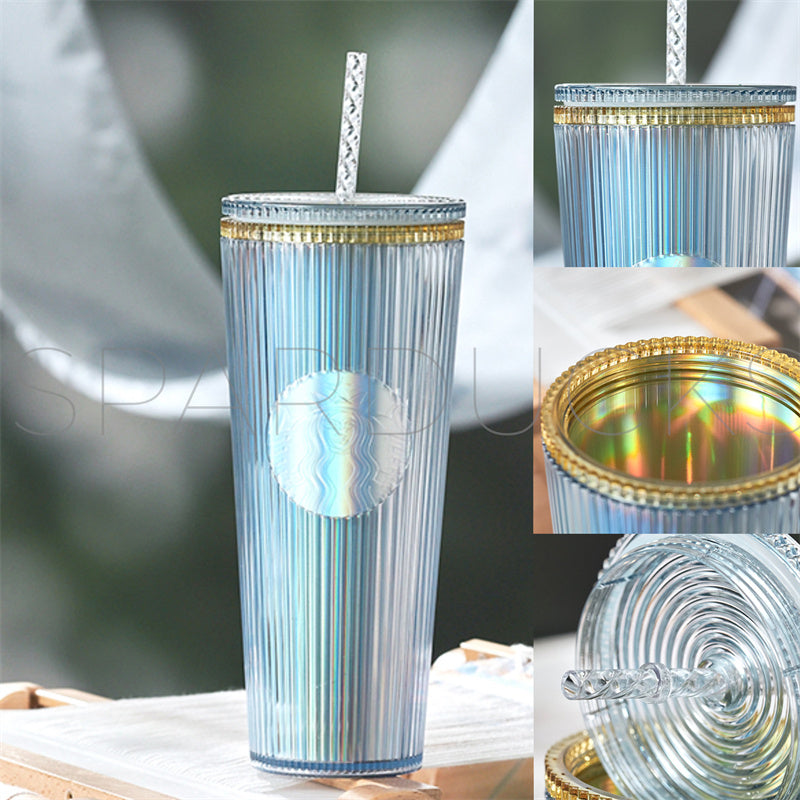 24oz China Misty Blue pleated Plastic Cup