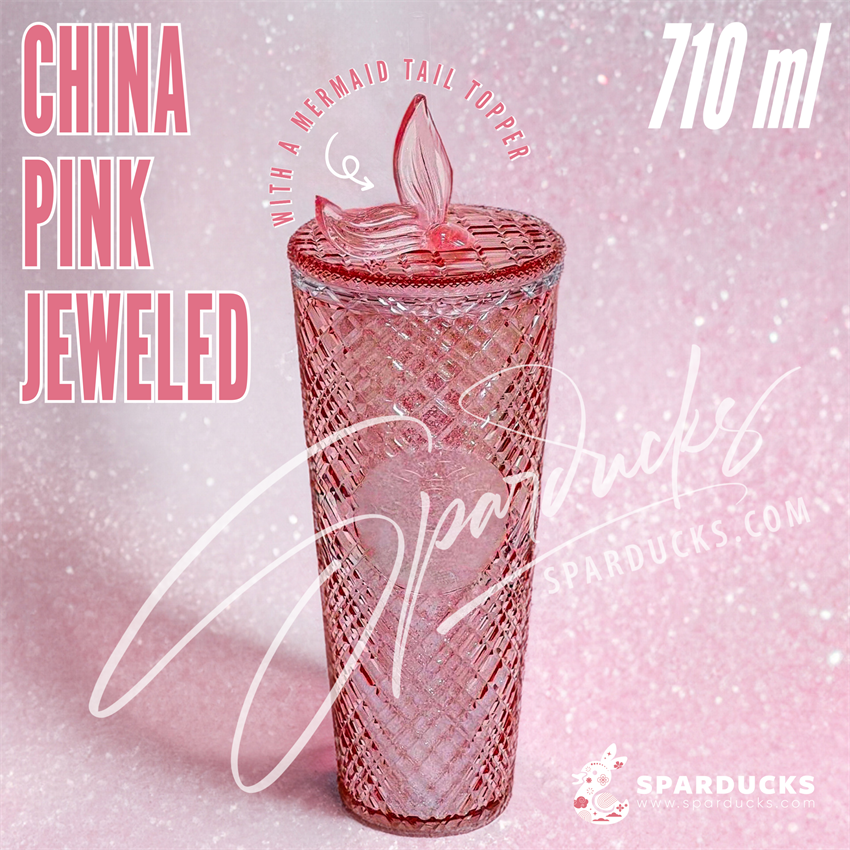 24oz Pink Jeweled Plastic Cup w/Topper