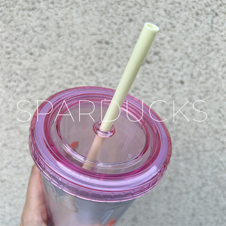 16oz China 2017 Pink Butterfly Plastic Cup