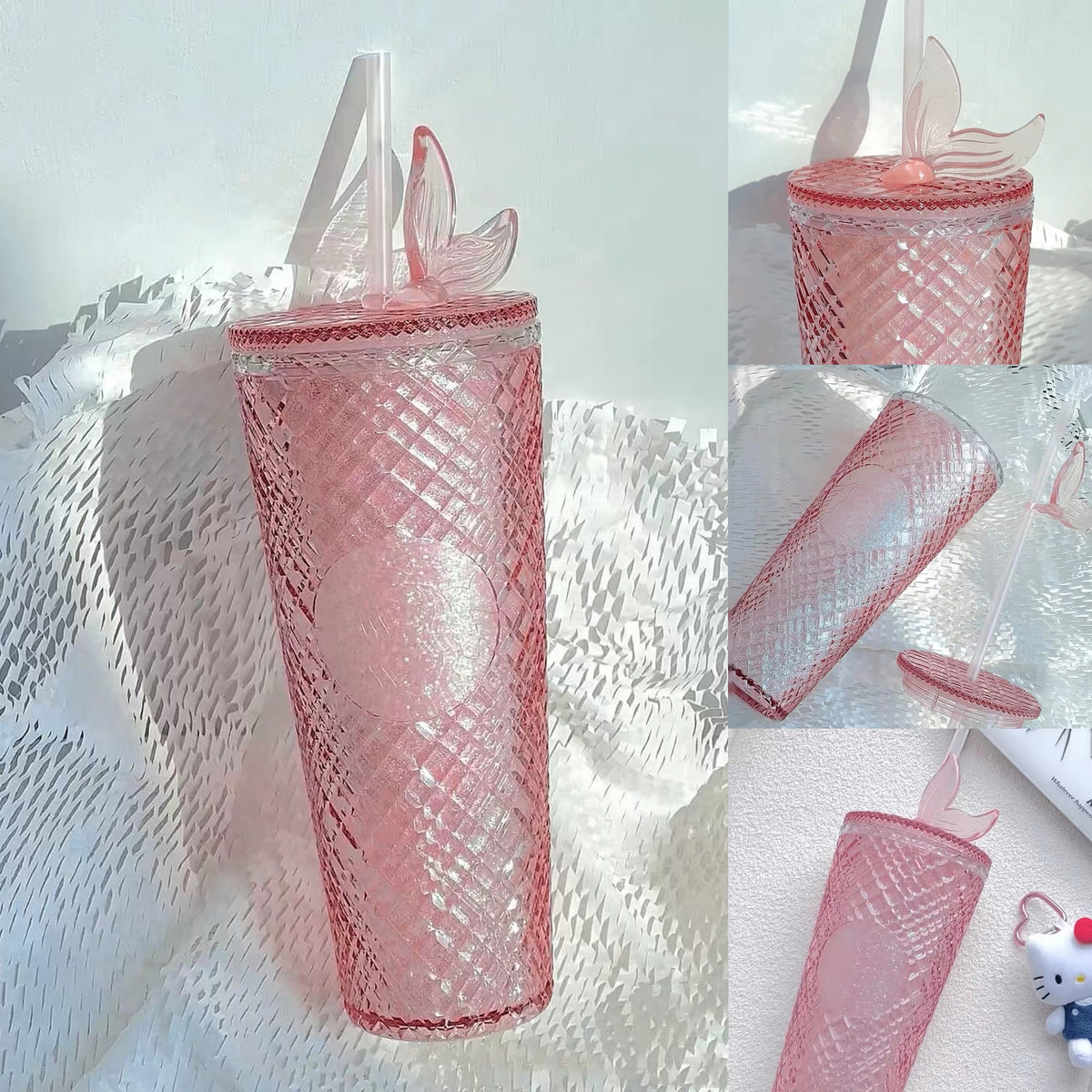 24oz Pink Jeweled Plastic Cup w/Topper