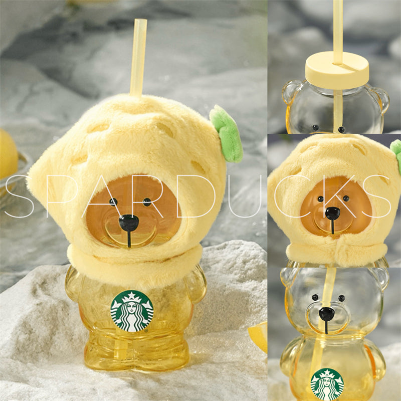 16oz Lemon Bear Glass with Straw
