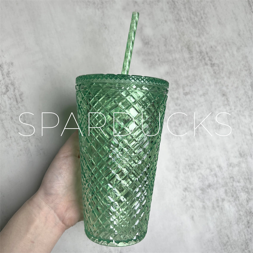 16oz EUR Green Jeweled Plastic Tumbler