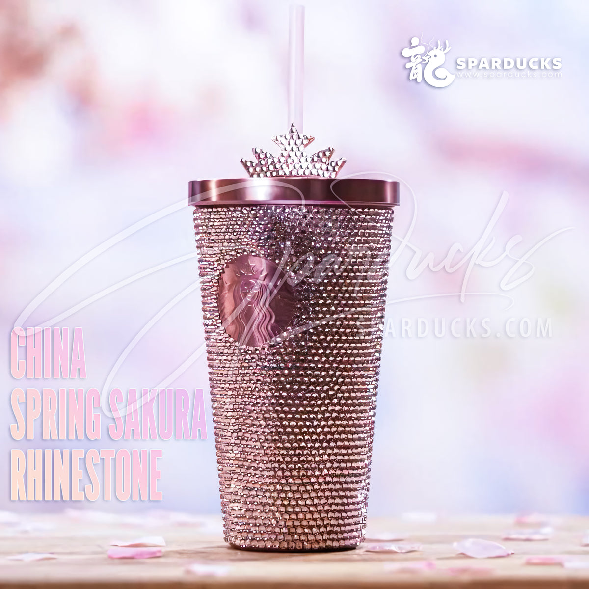 16oz China Spring Sakura Rhinestone Tumbler