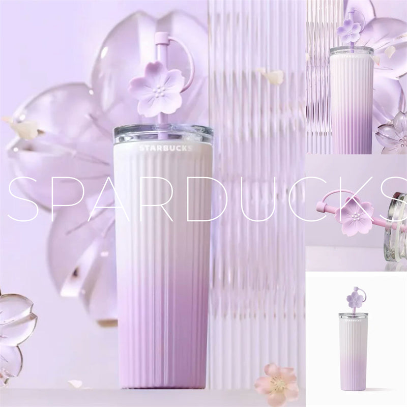 16oz China Sakura Purple Stripe Stainless Cup