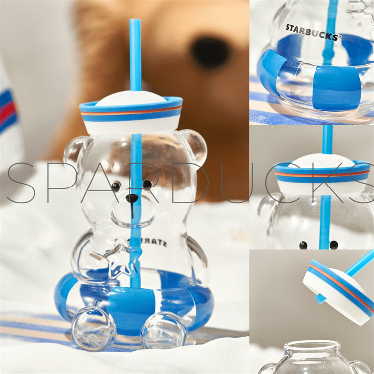 27oz China Sailor Bear Glass with Straw