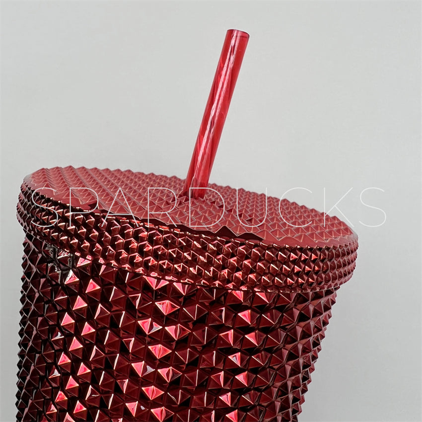 24oz CUSTOM Red Electroplated Studded Tumbler