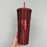 24oz CUSTOM Red Electroplated Studded Tumbler