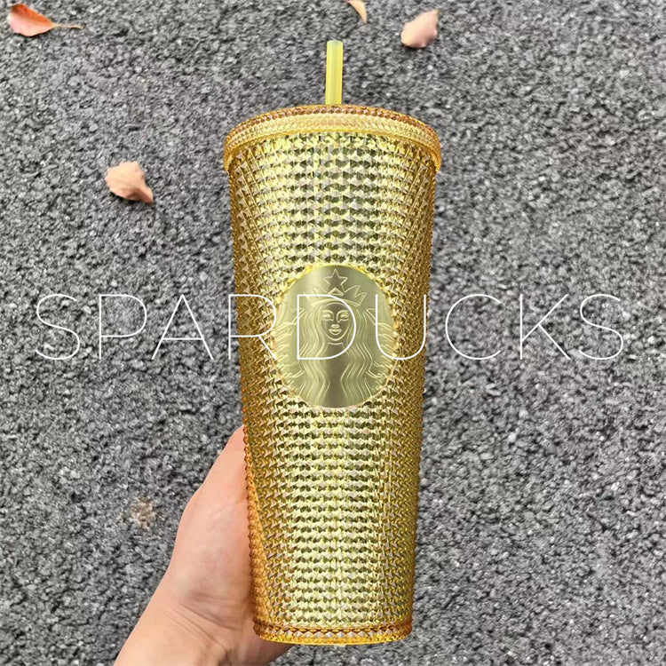 24oz China Yellow Gold Bling Studded Tumbler