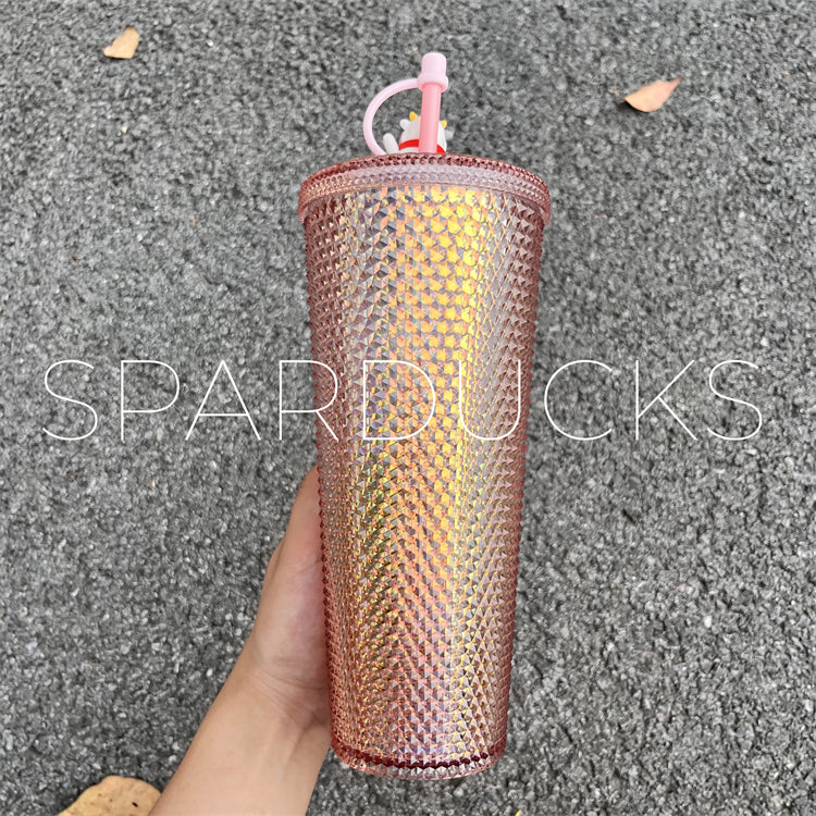 24oz China Coral Pink Studded Tumbler