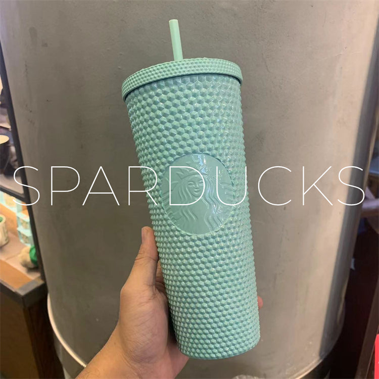 24oz HK Aqua Blue Chrome Bling Studded Cup