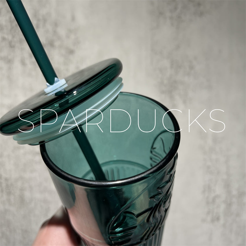 18oz China Green Siren Glass with Straw