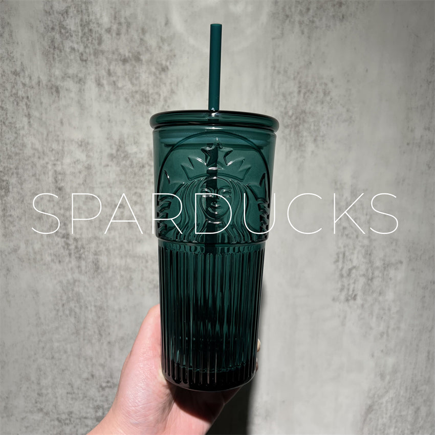 18oz China Green Siren Glass with Straw