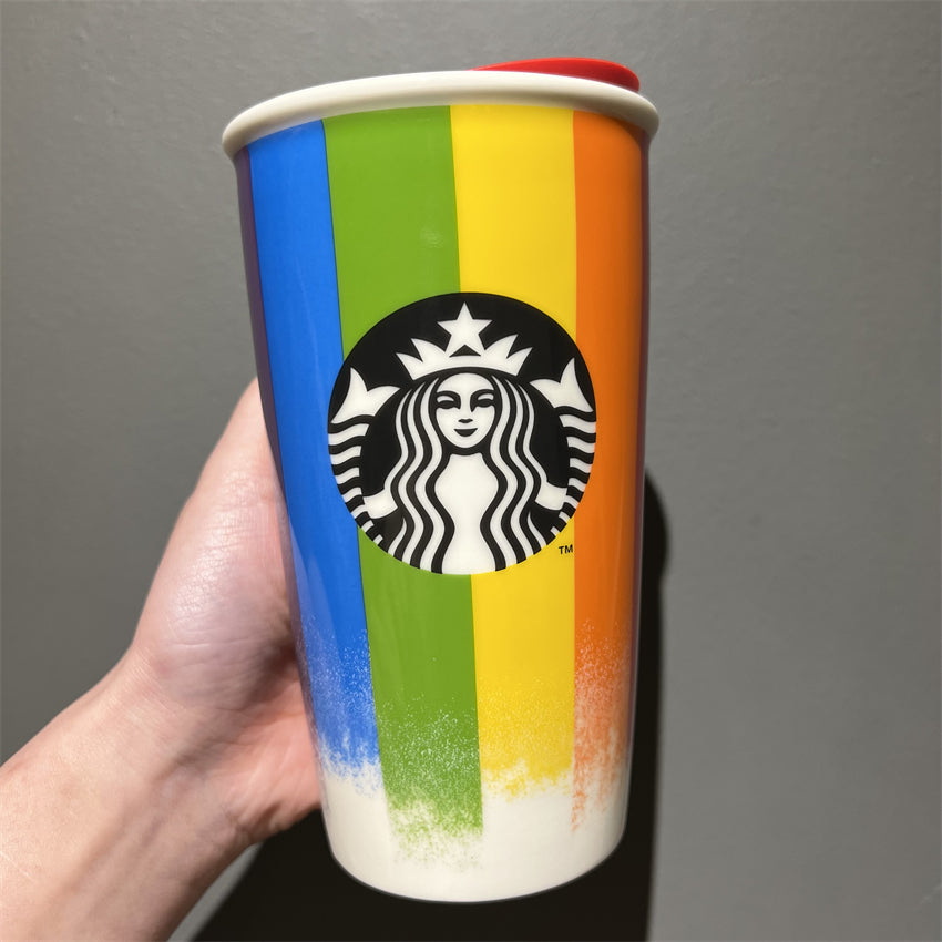 12oz China Valentine Rainbow Double Wall Ceramic Tumbler