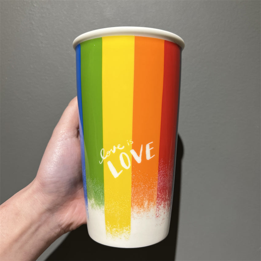 12oz China Valentine Rainbow Double Wall Ceramic Tumbler
