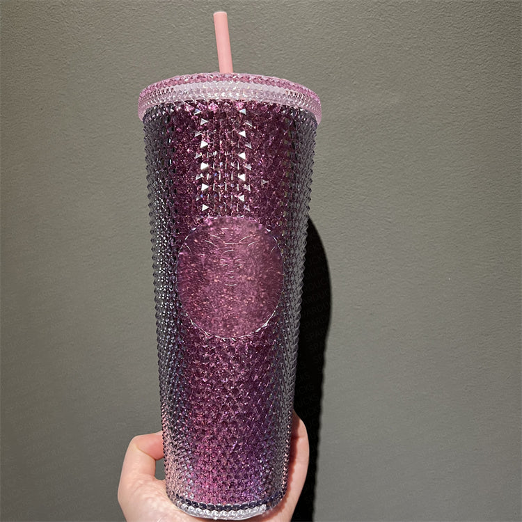 24oz Korea 2021 Valentine Blue Glitter+Pink Glitter Studded Cups