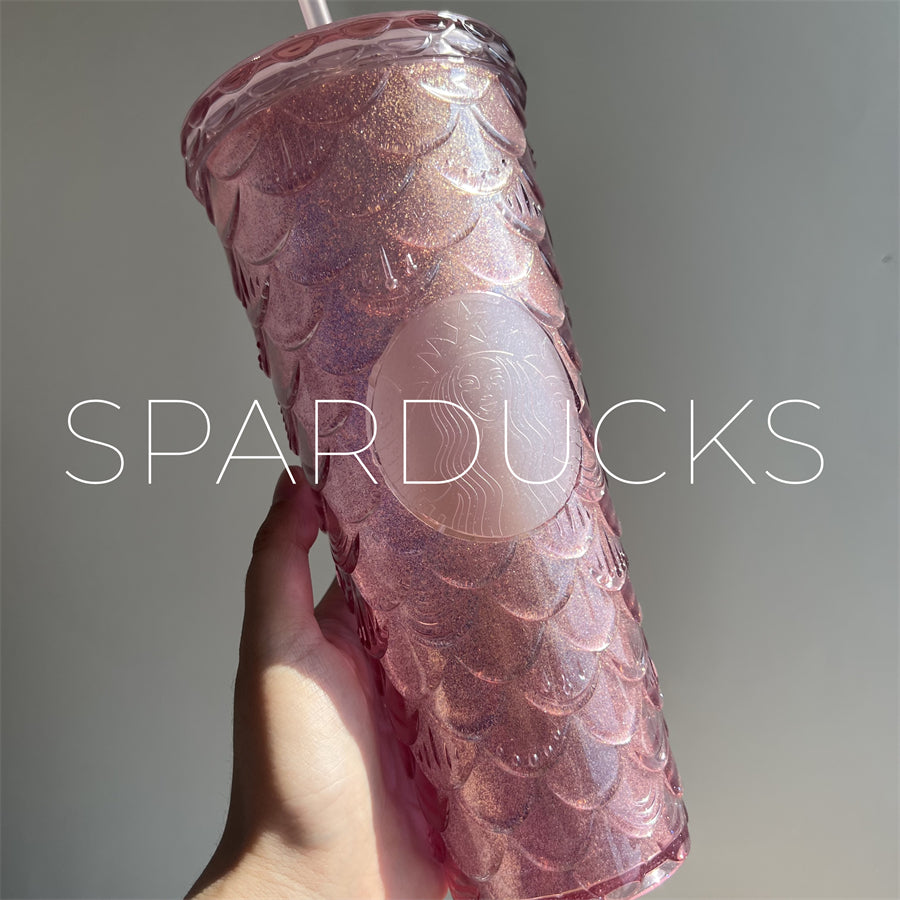 24oz China Pink Gradient Scales Plastic Cold Cup