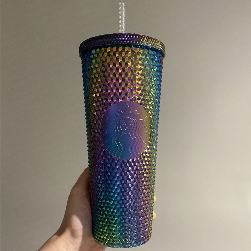 24oz China Oil Slick Studded Cold Cup With Straw SPARDUCKS