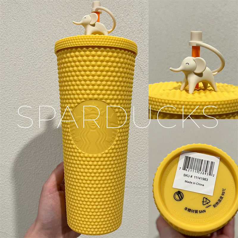 24oz Matte Yellow Studded with Elephant Topper