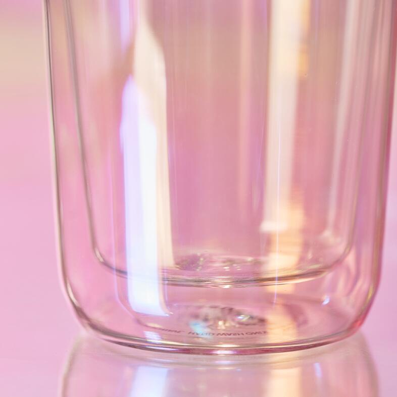 12oz China Pale Rose Pink Gradient Double Wall Glass