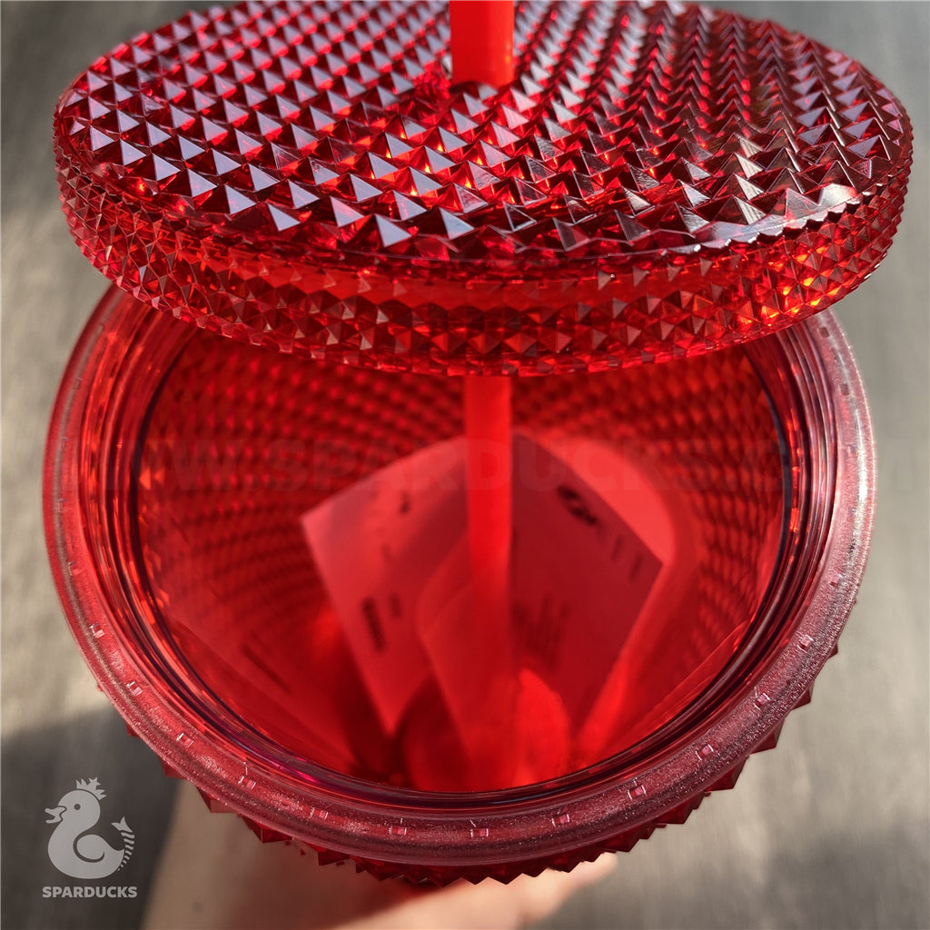24oz China Red Bling Studded Tumbler