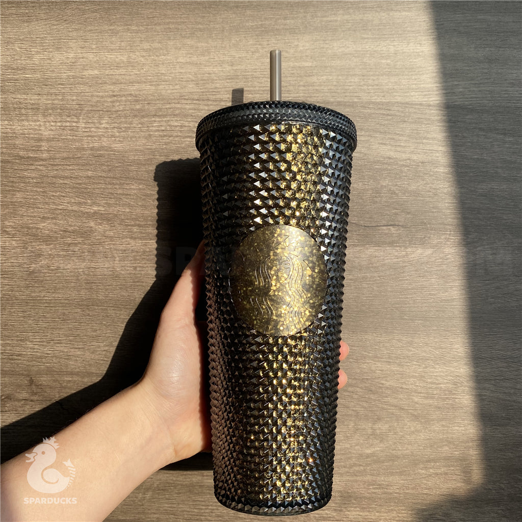 24oz China Black Gold Glitter Studded Tumbler