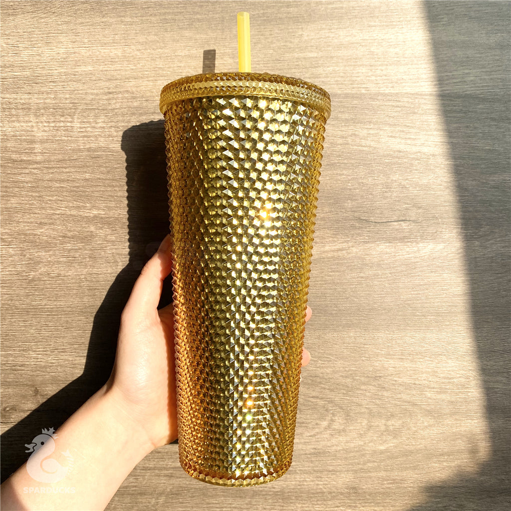 24oz China Yellow Gold Bling Studded Tumbler