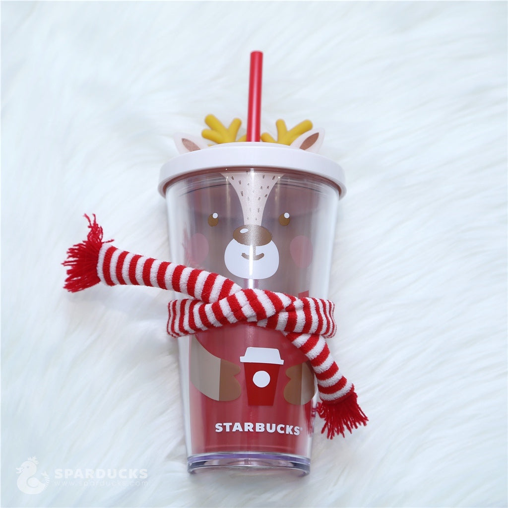 16oz China Elk +Scarf Plastic Straw Cup