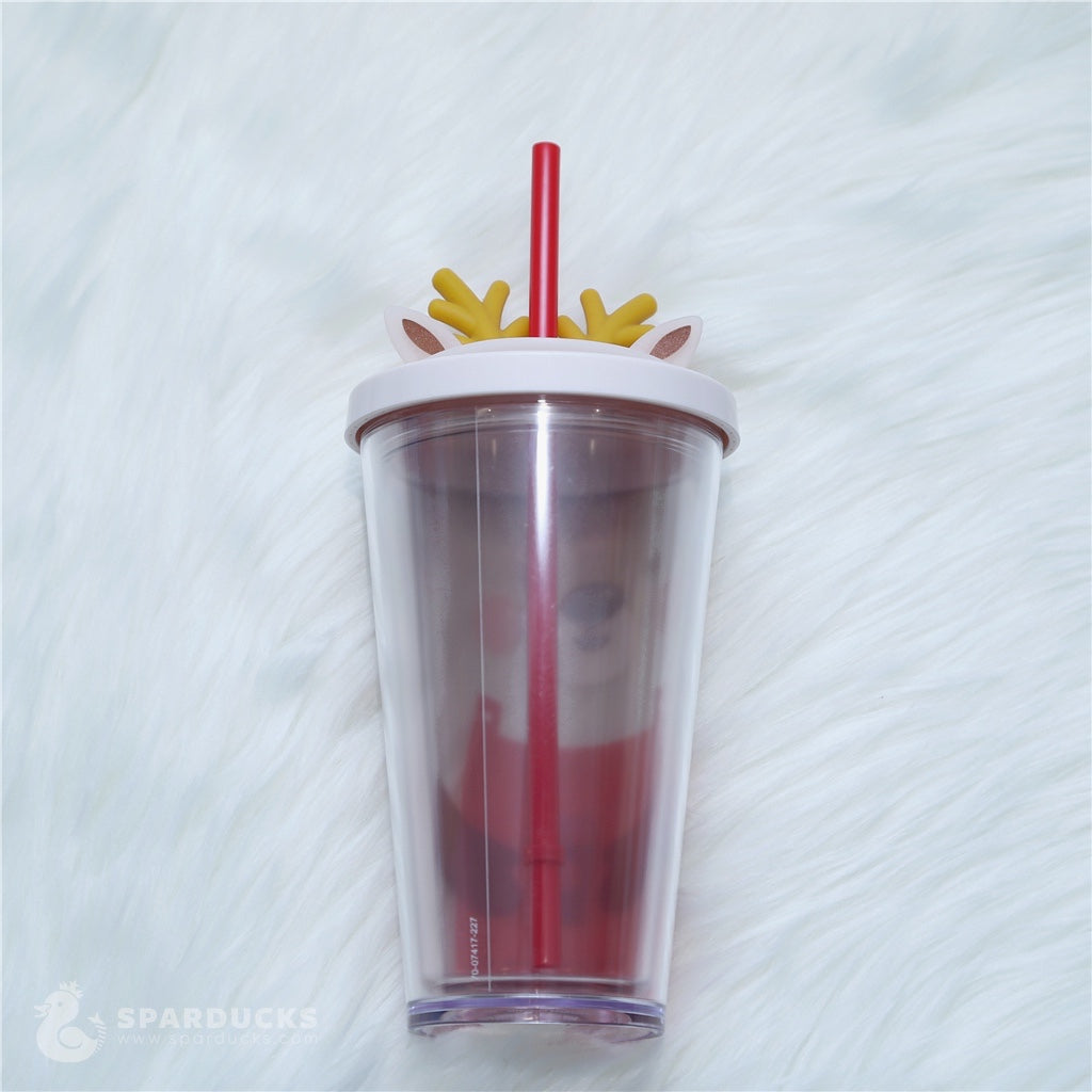 16oz China Elk +Scarf Plastic Straw Cup