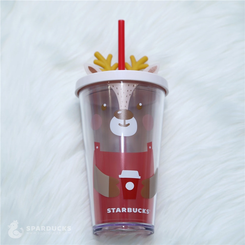16oz China Elk +Scarf Plastic Straw Cup