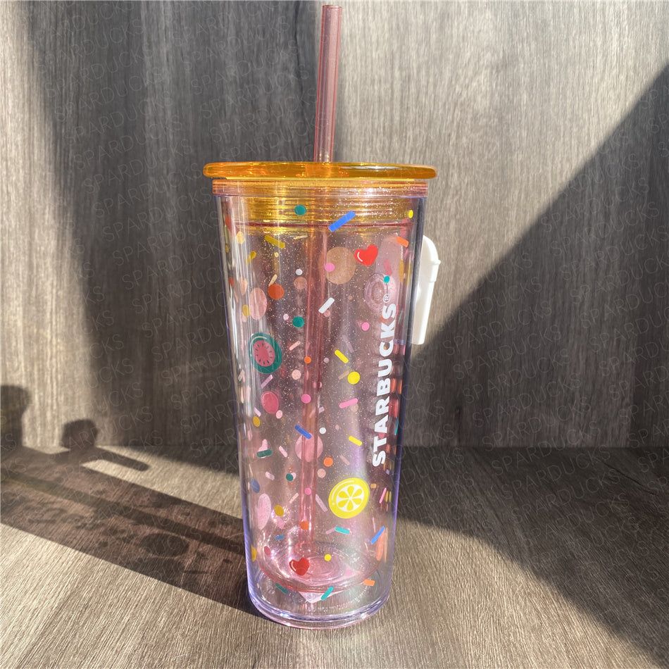 16oz Japan Fruit Glitter Plastic Straw Cup