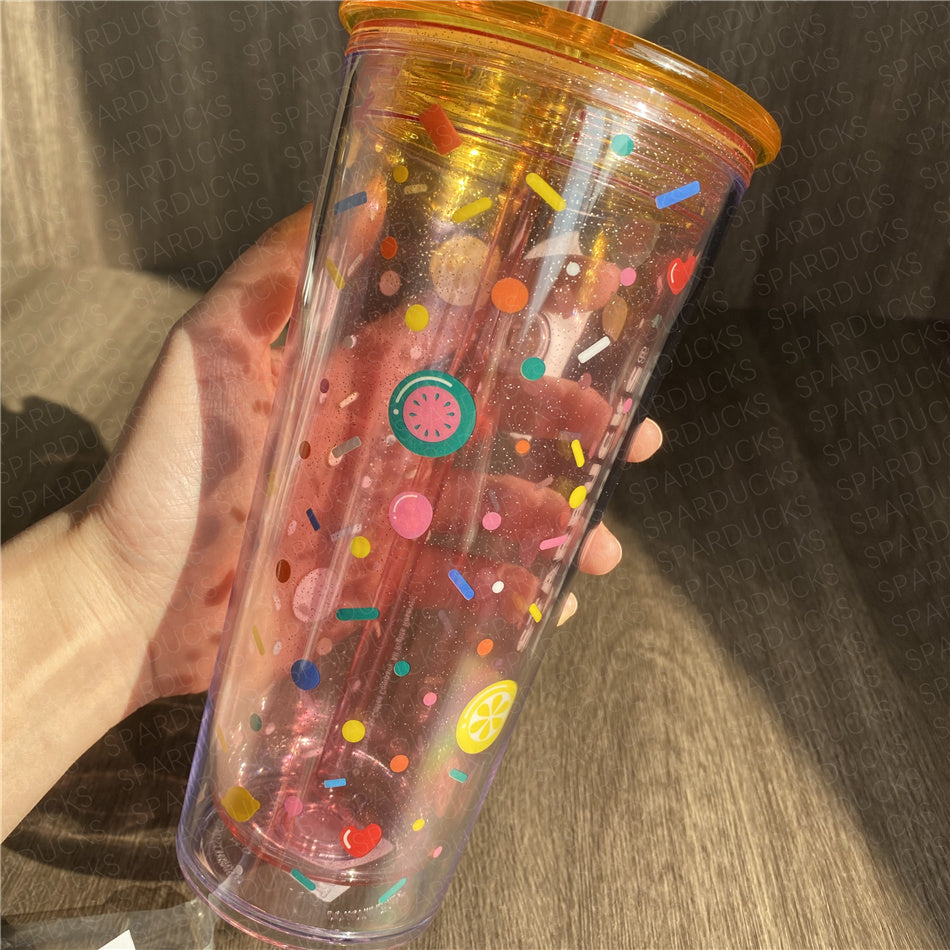 16oz Japan Fruit Glitter Plastic Straw Cup