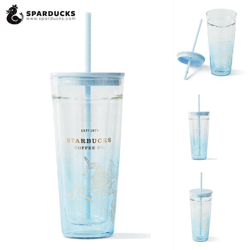 20oz China Unicorn Blue Gradient Glass Cup