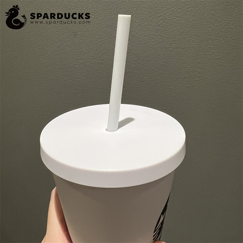 16oz Japan Matte White Plastic Cold Cup with Straw