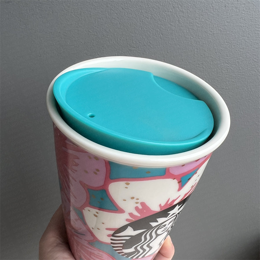 12oz China 2017 Pink Flowers Double Wall Ceramic