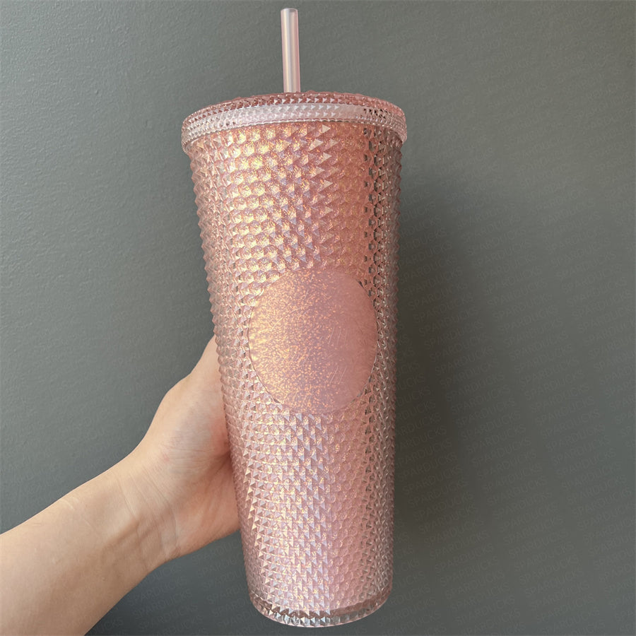 24oz China Sakura Glitter Pink Studded Cold Cup