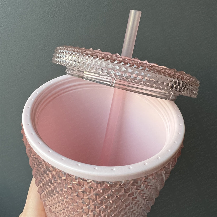 24oz China Sakura Glitter Pink Studded Cold Cup