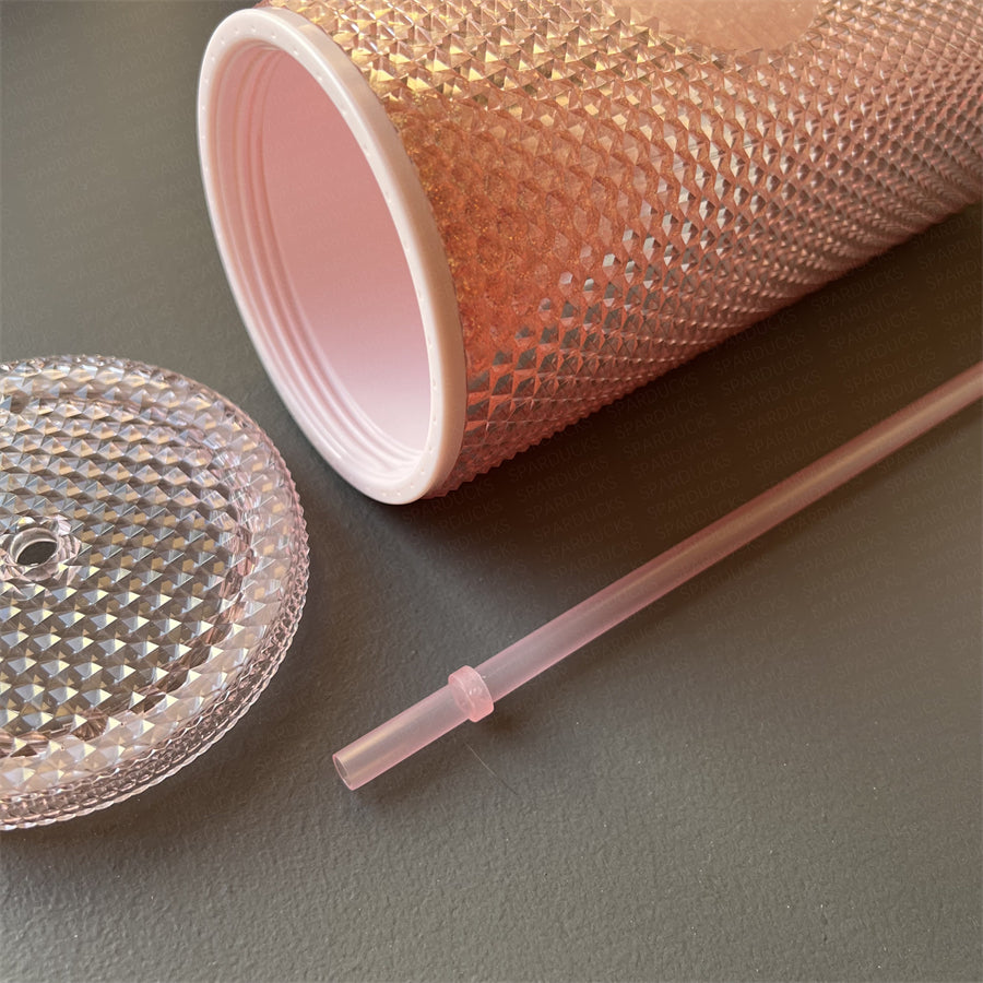 24oz China Sakura Glitter Pink Studded Cold Cup