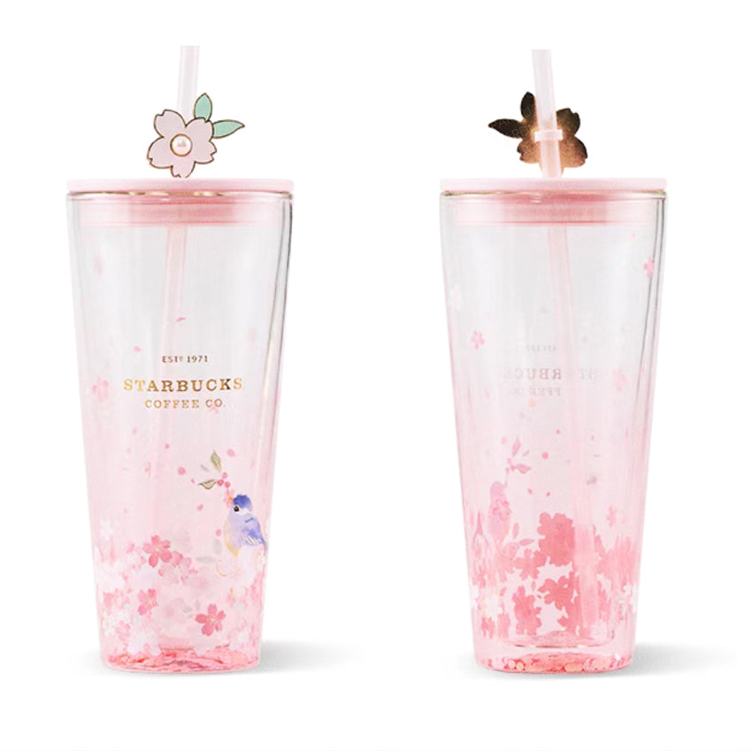 20oz China Pink Sakura Double Wall Glass Tumbler