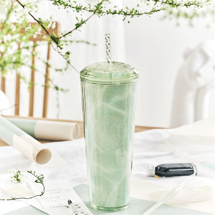 24oz China Green Marble Glitter Dome Cold Cup