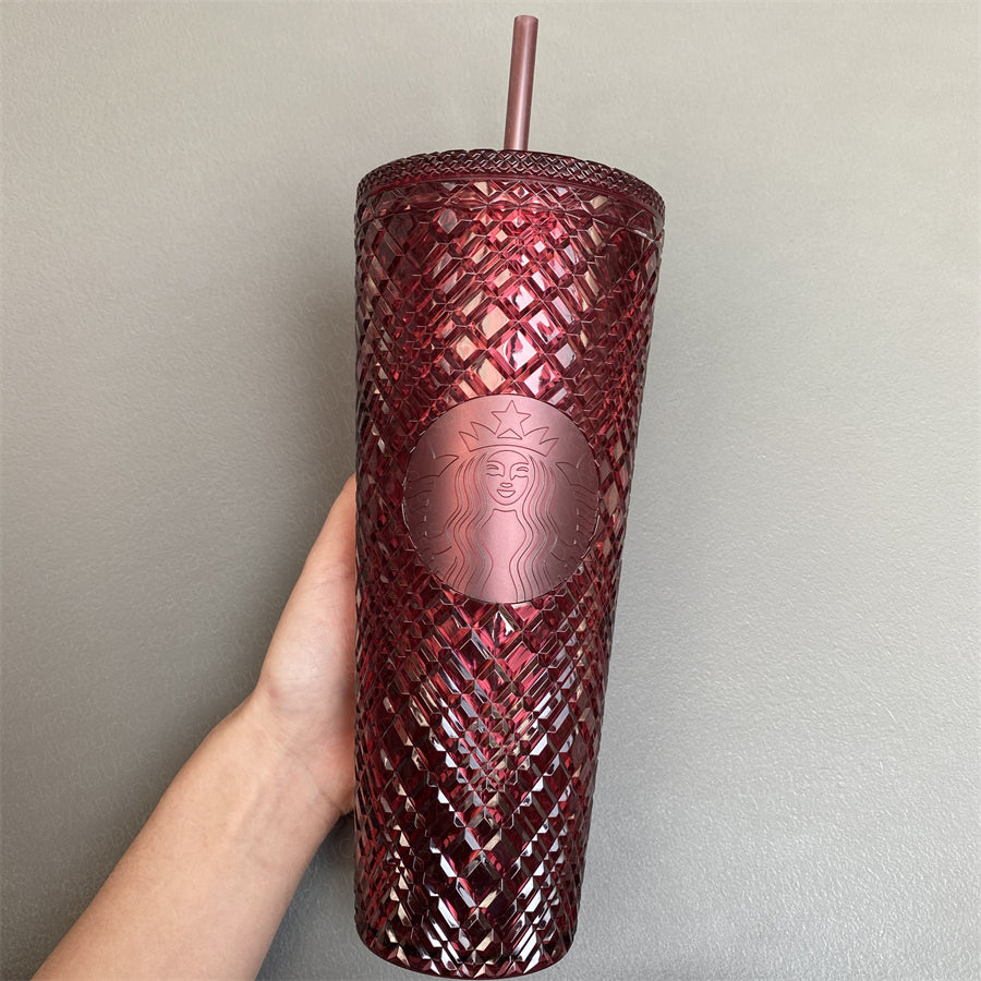 24oz China Dark Red Jeweled Straw Tumbler