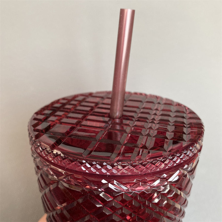 24oz China Dark Red Jeweled Straw Tumbler