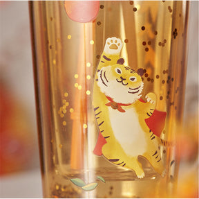 20oz China Cute Tiger Double Wall Glass Cup with Straw