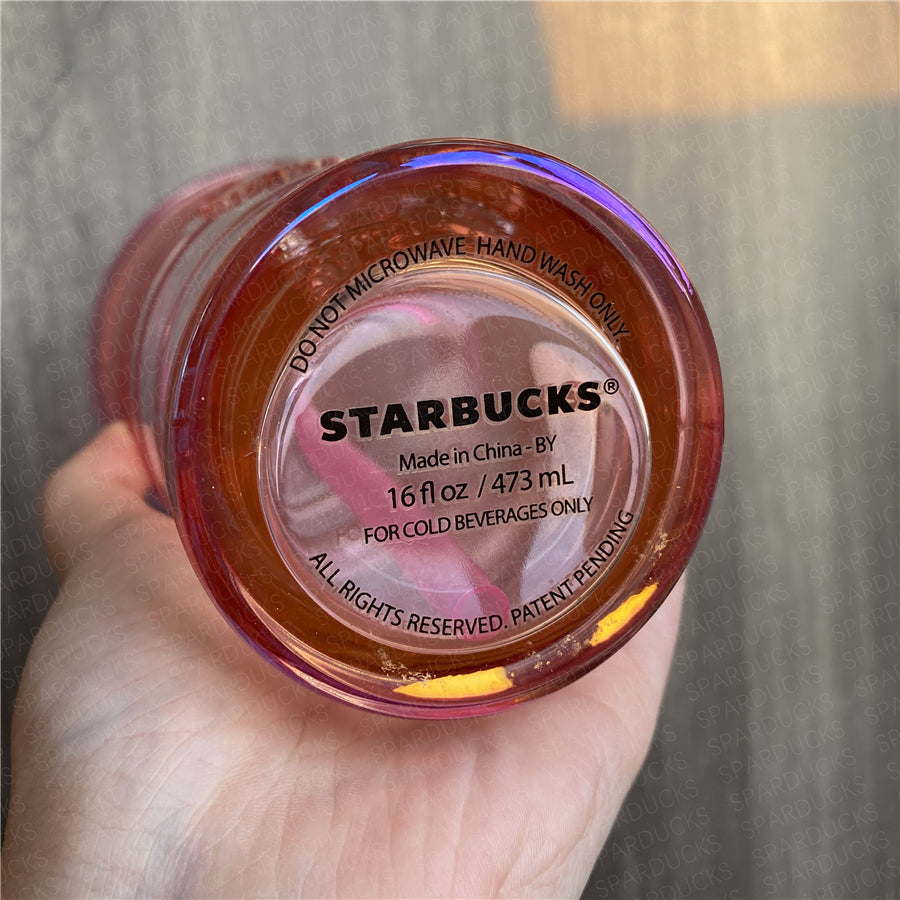 16oz China Pink Oil Slick Glass Cup with Straw