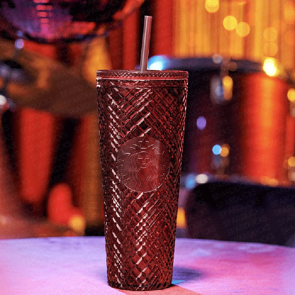 24oz China Dark Red Jeweled Straw Tumbler
