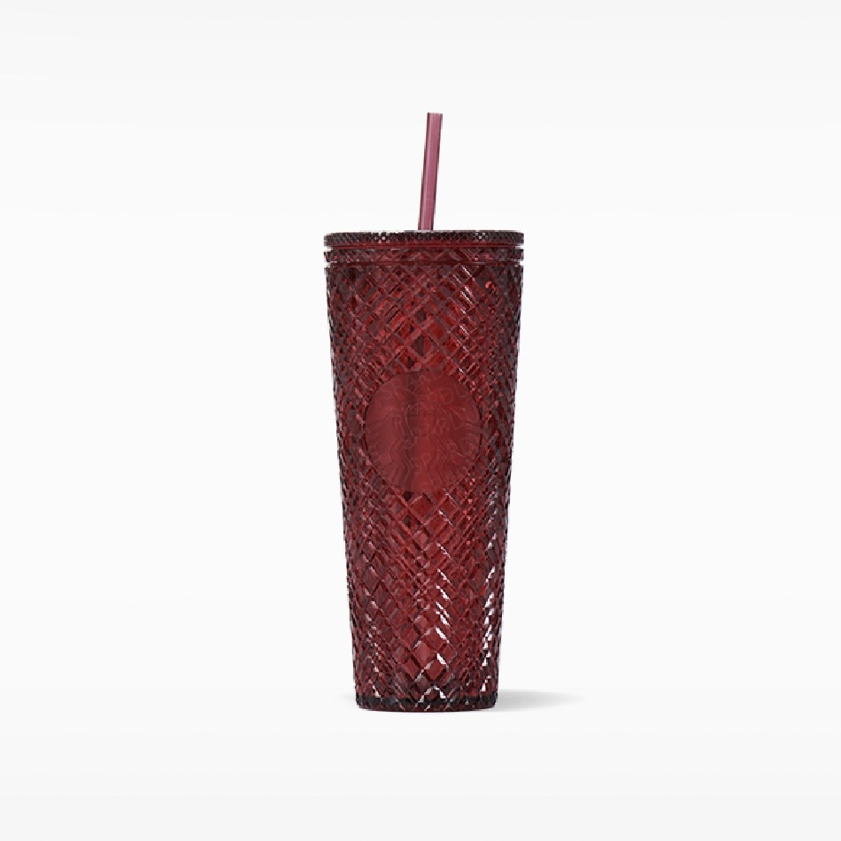 24oz China Dark Red Jeweled Straw Tumbler