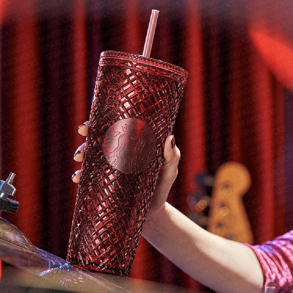 24oz China Dark Red Jeweled Straw Tumbler