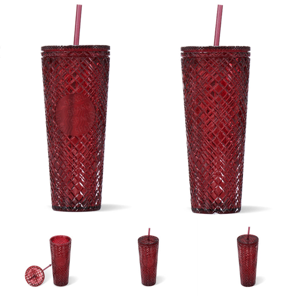 24oz China Dark Red Jeweled Straw Tumbler