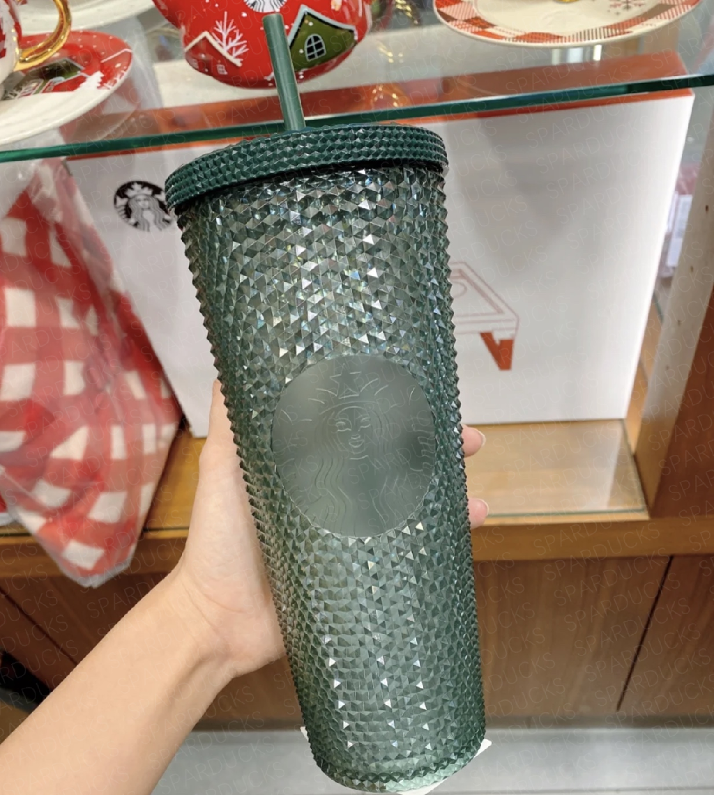 24oz Korea Christmas Holly Red / Green Studded Tumbler