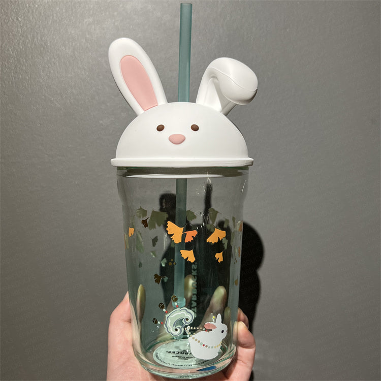 16oz China Autumn Cute Rabbit Glass Cup