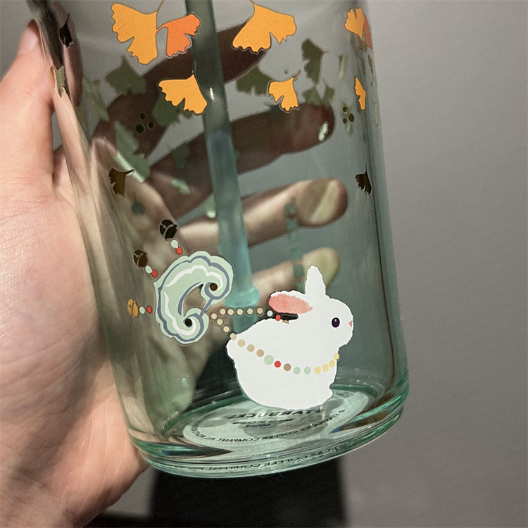 16oz China Autumn Cute Rabbit Glass Cup